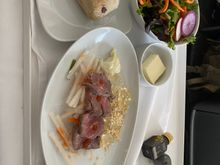 Beef tataki for the appetizer.   Anyone know what that gelatin stuff is?   My sister was asking me.  