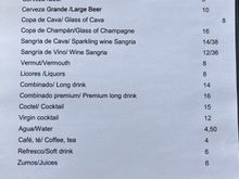 Drinks menu 