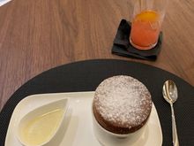 Dark chocolate soufflé with creme Anglaise