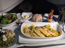 Almond ravioli MAD-BOG tasty but dry. Nice salads.
