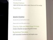 You can see my full post about this terrible meal LAX-MEX.  The pancakes tasted like frozen toaster pancakes and the services was austere as well.  It was impressive to board and find a printed menu and pre-departure ON or Prosecco served in D1 glassware on this regional F/J flight. 