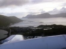 Dutch Harbor proper off the left wing