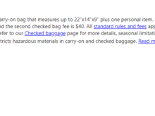 Second screenshot with the baggage verbiage
