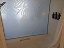 Very nice opaque glass between the bathroom and the bed area. However, when the lights in the bathroom are on, the bed area is illuminated too at night.