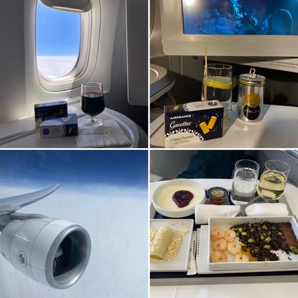 Enroute drinks & cheesy crackers 
2nd service is a tray with several options to choose 