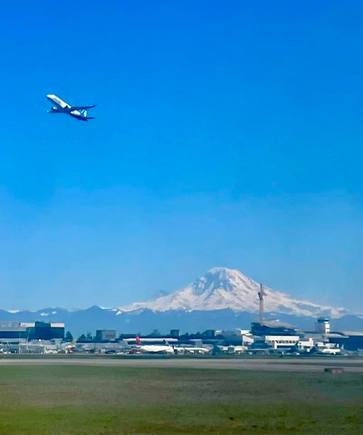 Seattle airport with Mt Rainier in the background. 