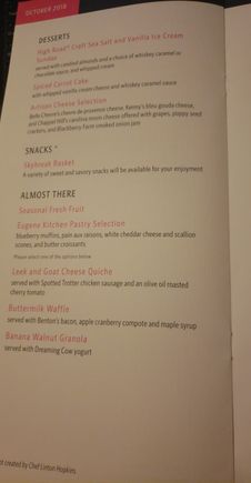 Dessert and Pre-Arrival Selections
