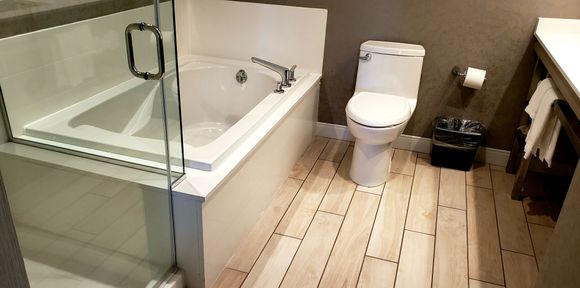 Contrary to initial impression, NOT a whirlpool/jacuzzi but just a large tub; single occupancy only. 