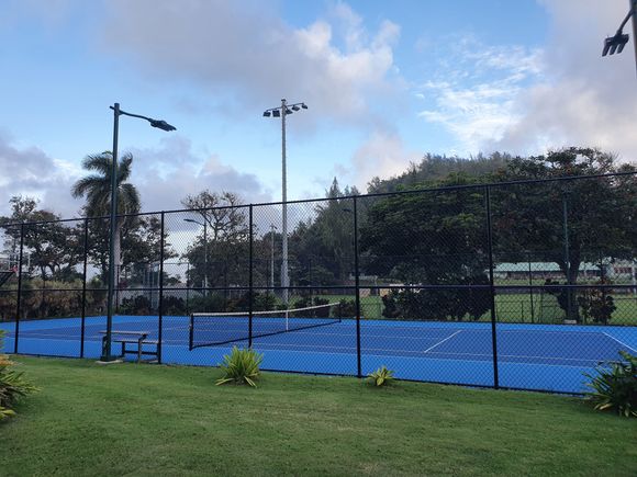 Tennis courts were in good repair. Note that the public park is immediately adjacent; those tennis courts were in quite poor shape, but the locals who were playing were pretty good & fun to watch.