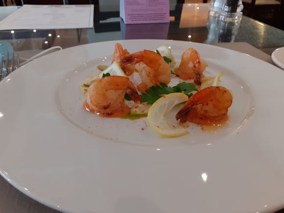 The £14 grilled prawns advertised in the bar as a Pink promotion ( tasty enough) -yes it is expensive but taking one for the team  ( and double points!)