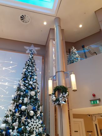 Christmas Tree in peacock alley at breakfast ( people were sitting at the table close to the tree so could not take a full picture)