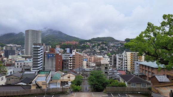 View from the Suwa shrine. Tram stop close by ( down the steps with the stone torrii gates then a short underground passage way)