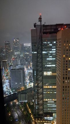 View at night ( low clouds and had rained most of the day)