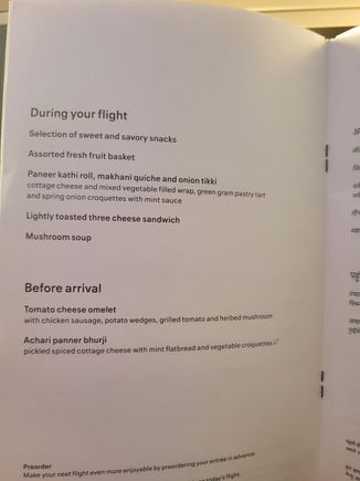 Midflight snack and breakfast menu