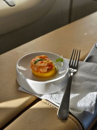 Amuse Bouche- prawns, Mando and Blini Canapes
