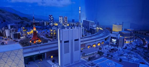 The tokyo end of the diorama. You can see the steam train that is by Shimbashi station ( oos is Odaiba)