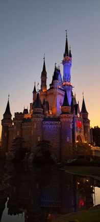 Side view of the castle at dusk
