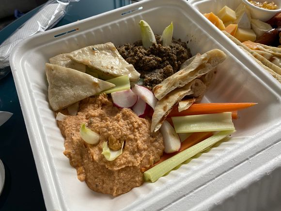 Quirk Rooftop: Delicious housemade fresh pita and eggplant dip; hummus was a little Smokey for our taste