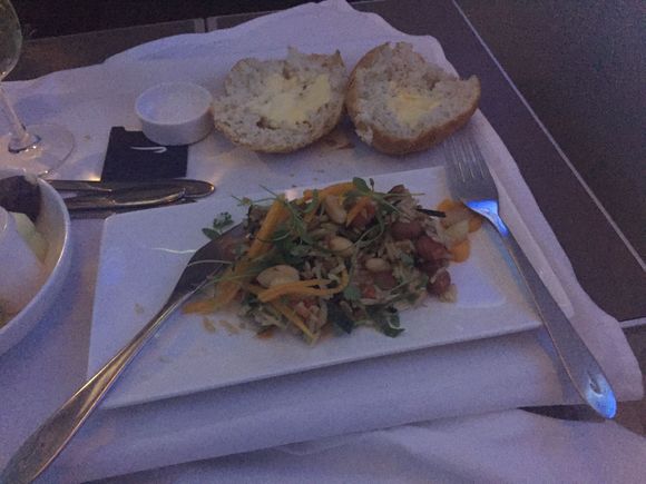 sorry, I tucked in before taking a picture!  Brown rice salad with pumpkin and sunflower seeds, borlotti beans, almonds, coriander and a lemon and garlic dressing.  Really enjoyed this.