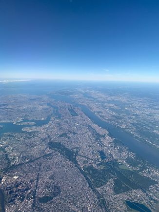 After takeoff from JFK, looking at Manhattan and Hudson River