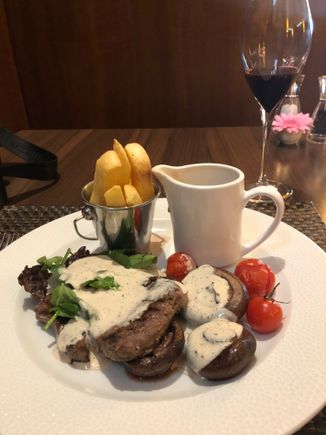 Ribeye Steak (medium/well) and chips hot and perfectly acceptable.