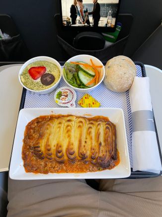 Lunch - Side Salad, Bread Roll, Shepherds Pie, Strawberry dessert (amazing new addition!) 