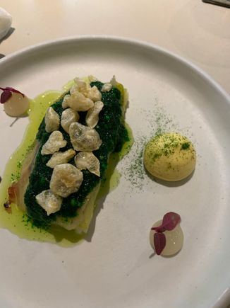 Salt baked cabbage, Ancholade, Lardo, Lime