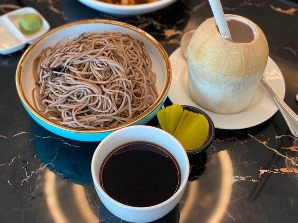Cold soba , young coconut 