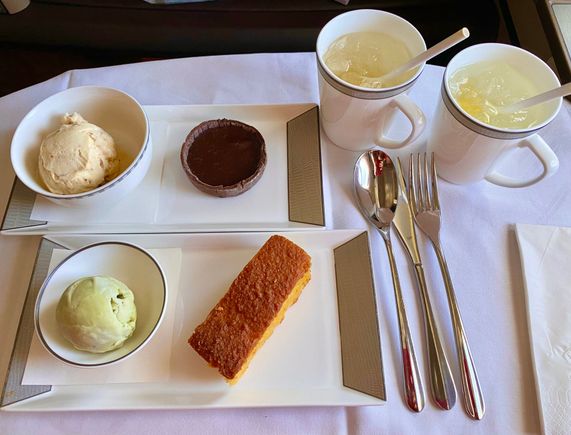 Fig & honey , pistachio ( from J ) ice creams orange cake & triple chocolate tart