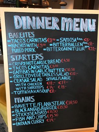 Menu of lobby bar/bistro