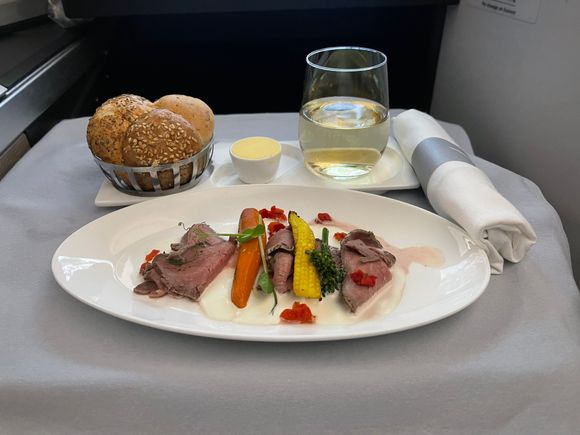 Beef salad - note the full-size butter portion. The bread was cold. 
