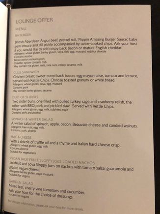 Lounge menu