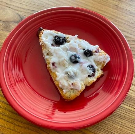 Rummaging through the freezer this morning, I found some lemon blueberry scones I had made and frozen a while back.  I usually freeze some to bake later and had forgotten about these. 