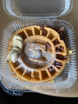 Room service waffle - note the liberty bell 