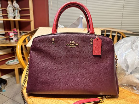 My friends know me. Purple Coach bag (hidden away in my bedroom when at home to protect from cats).