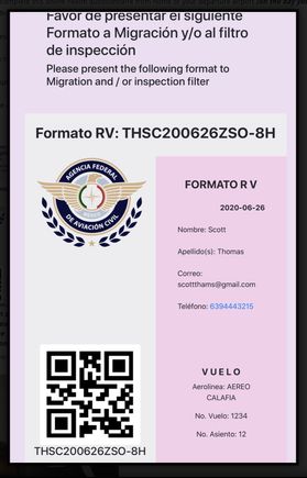 The completed form with QR code 
Best practice is to take a screen shot 