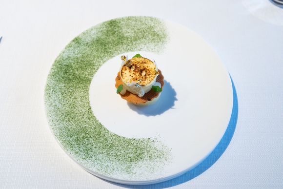 Mochi Wheel Pie, Dried Radish Shortbread, Corn Creme Chiboust