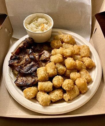 Sunday night dinner from Rainbow Drive In. BBQ Pork with cole slaw and tater tots. I really didn’t want rice, mac salad, or fries, so I chose cole slaw and tots. 
