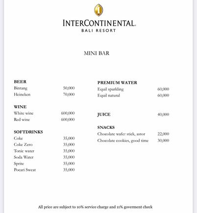 Minibar pricing