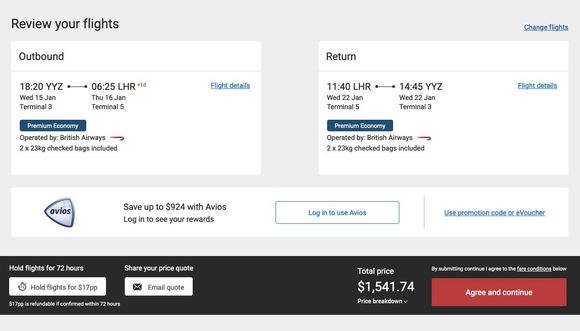 BA, dummy booking, YYZ-LHR-YYZ Jan 15-22