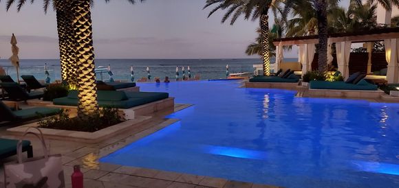 Beach pool at sunset