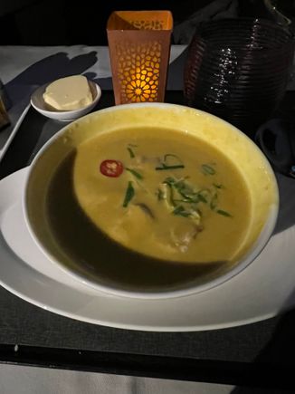 Laksa soup with Tofu - one of the best QR soups I’ve had definitely 5/5