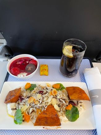 10:45am flight from DUB-LHR
Butternut squash salad. It wasn’t too bad. This was also the MOML meal. 
Meat option was chicken salad. 