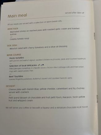 Main meal menu