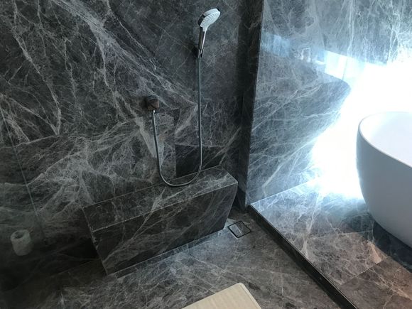 Spacious shower but beware the small step to the bath