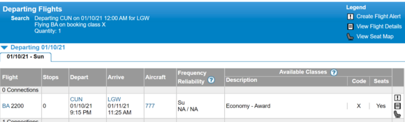 CUN-LGW on BA