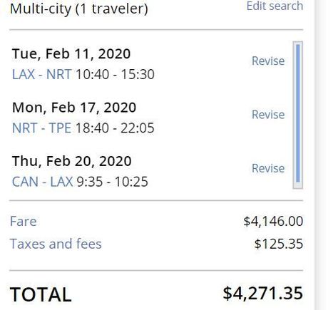 The last part CAN-LAX includes NH flight for CAN-NRT