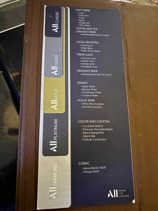 Tiered Welcome Drinks List