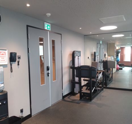 entrance gym, towels are provided.