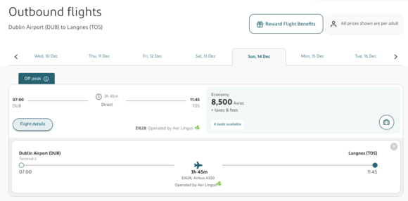 DUB-TOS reward flight